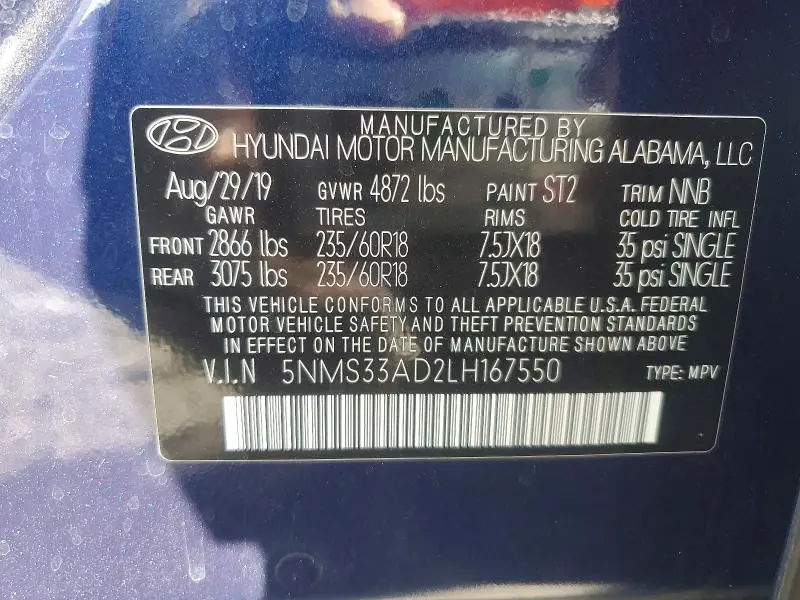 2020 HYUNDAI SANTA FE SEL  