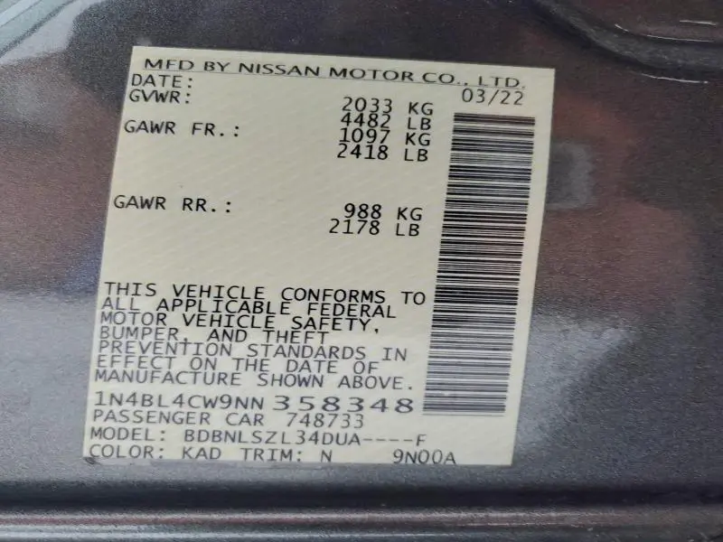 2022 NISSAN ALTIMA SR  