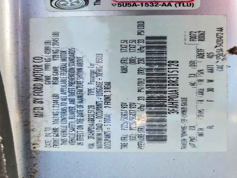 2011 FORD FUSION SEL  