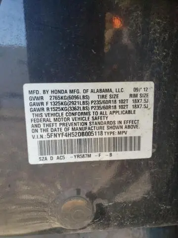 2013 HONDA PILOT EXL  