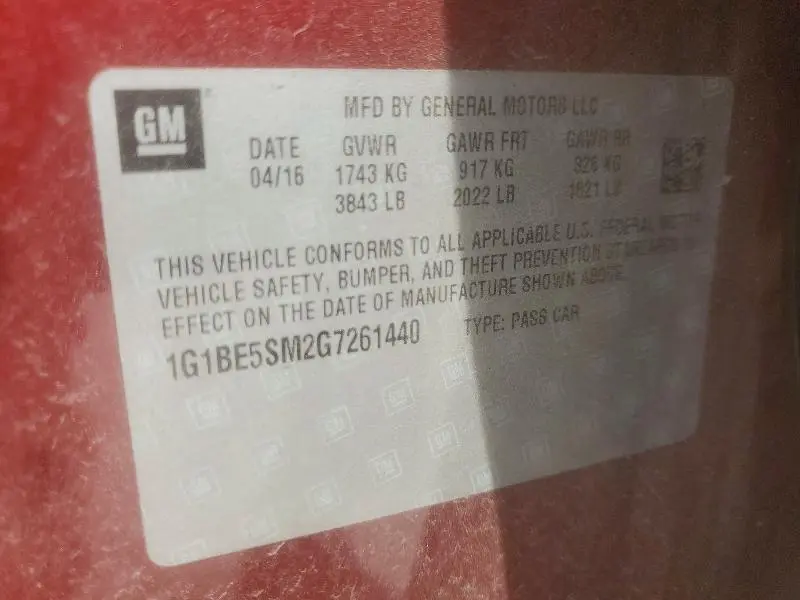 2016 CHEVROLET CRUZE LT  