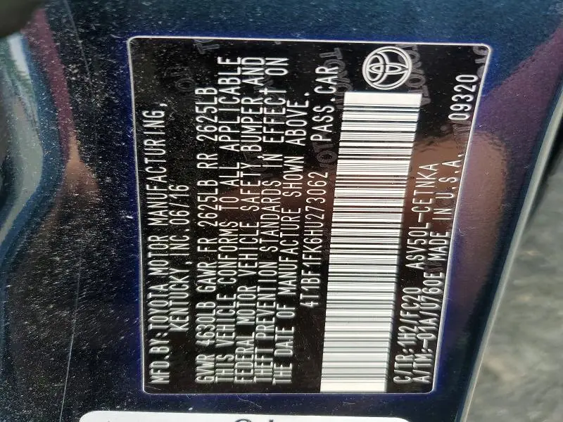 2017 TOYOTA CAMRY LE  