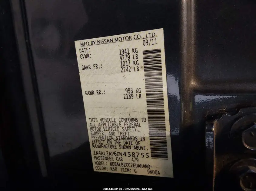 2012 NISSAN ALTIMA 2.5 S