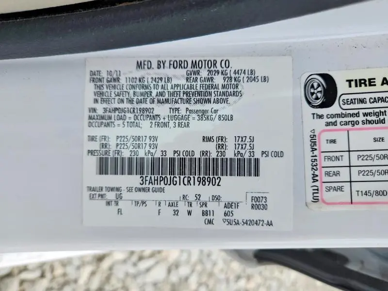 2012 FORD FUSION SEL  