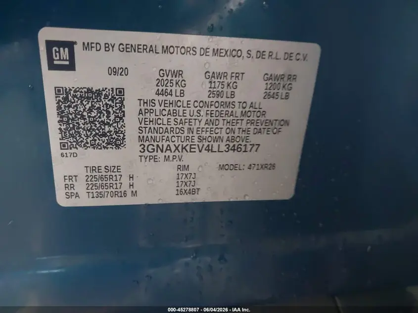 2020 CHEVROLET EQUINOX FWD LT 1.5L TURBO