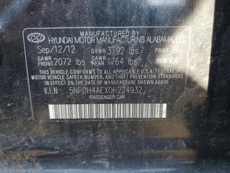 2013 HYUNDAI ELANTRA LIMITED  