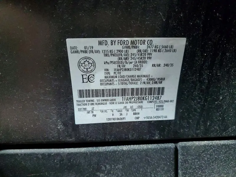 2019 FORD TAURUS LIMITED  