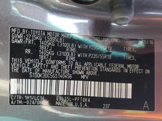 2016 TOYOTA SIENNA XLE  