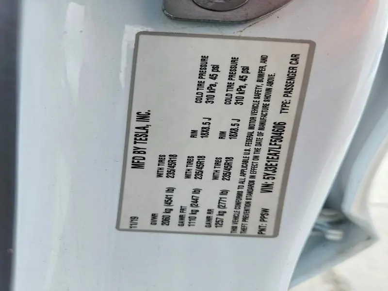 2020 TESLA MODEL 3   
