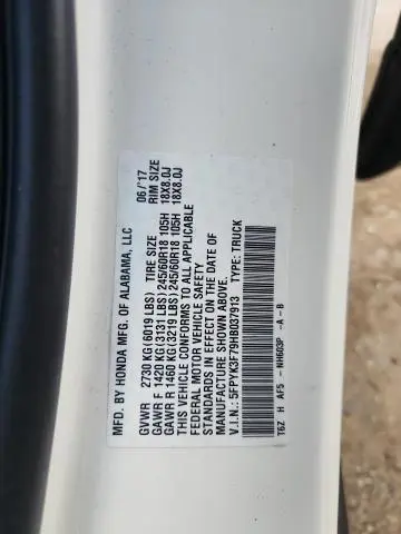 2017 HONDA RIDGELINE RTL  