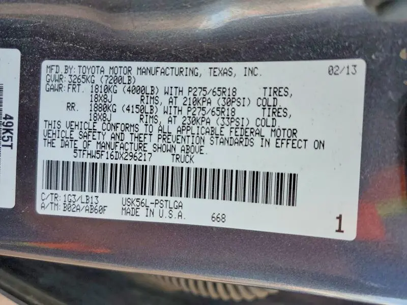 2013 TOYOTA TUNDRA LIMITED  