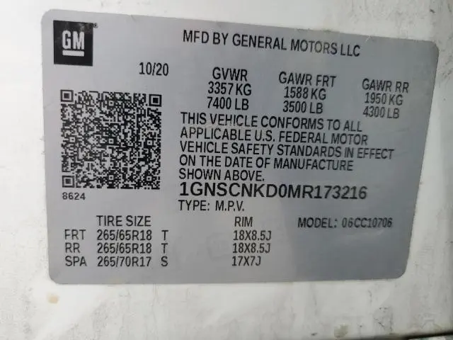 2021 CHEVROLET TAHOE C1500 LT  
