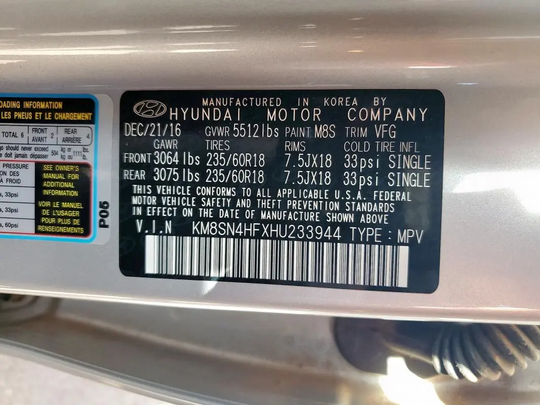 2017 HYUNDAI SANTA FE SE  