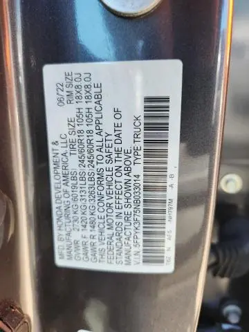 2022 HONDA RIDGELINE RTL