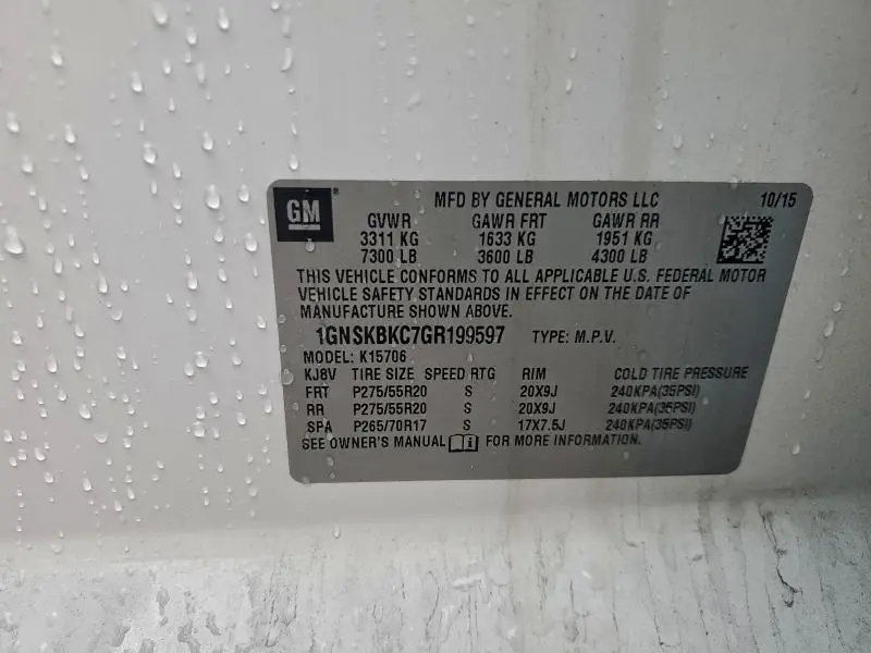 2016 CHEVROLET TAHOE K1500 LT  