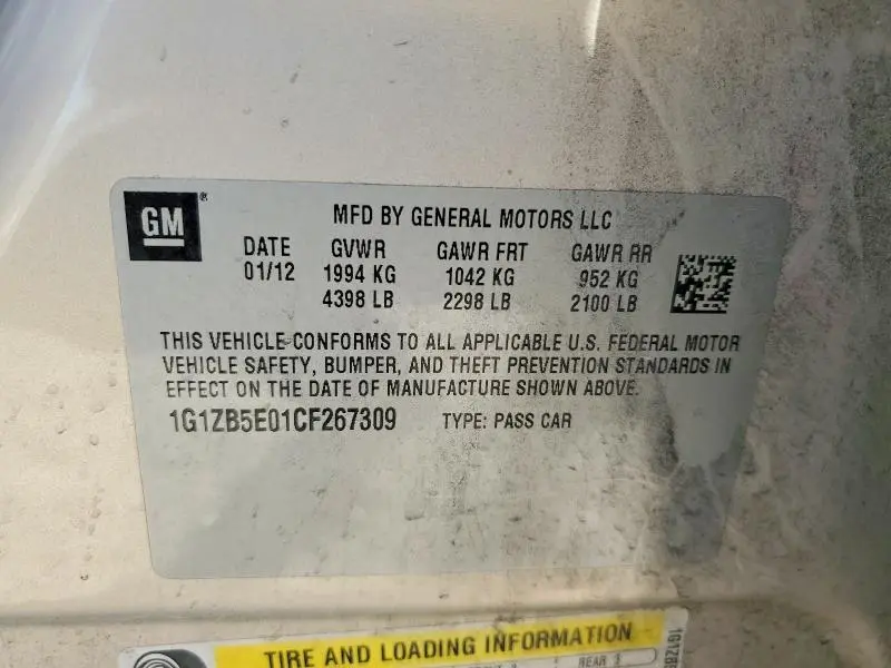 2012 CHEVROLET MALIBU LS  