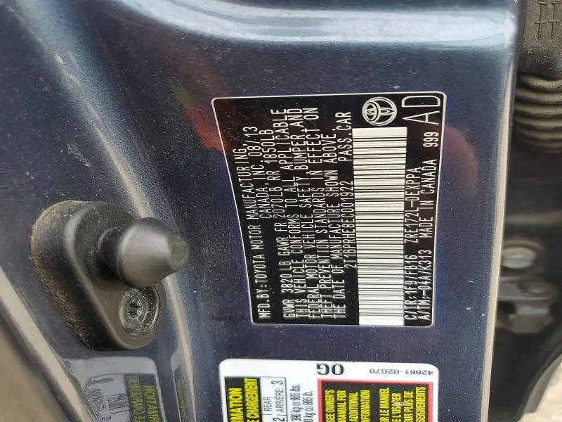 2014 TOYOTA COROLLA LE ECO PLUS  
