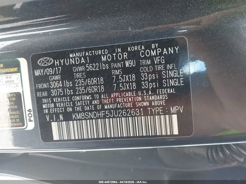 2018 HYUNDAI SANTA FE SE