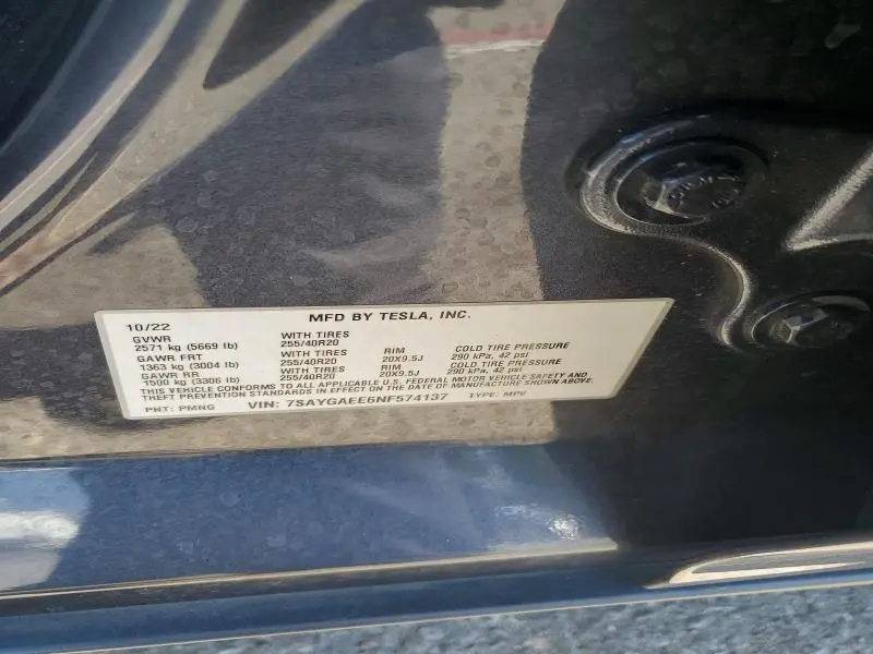 2022 TESLA MODEL Y   