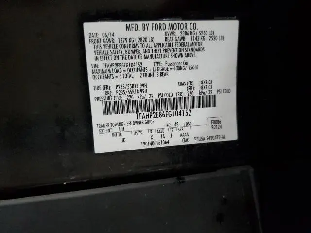 2015 FORD TAURUS SEL  