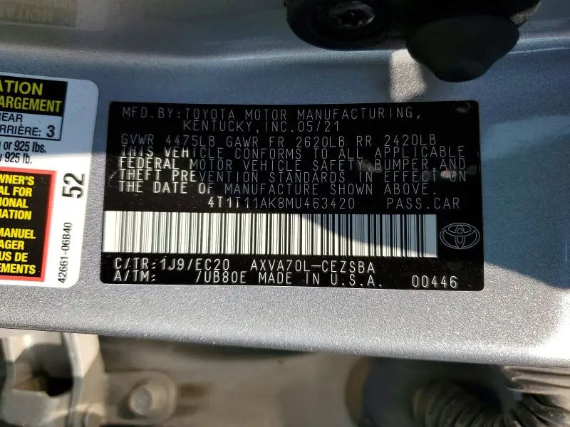 2021 TOYOTA CAMRY   