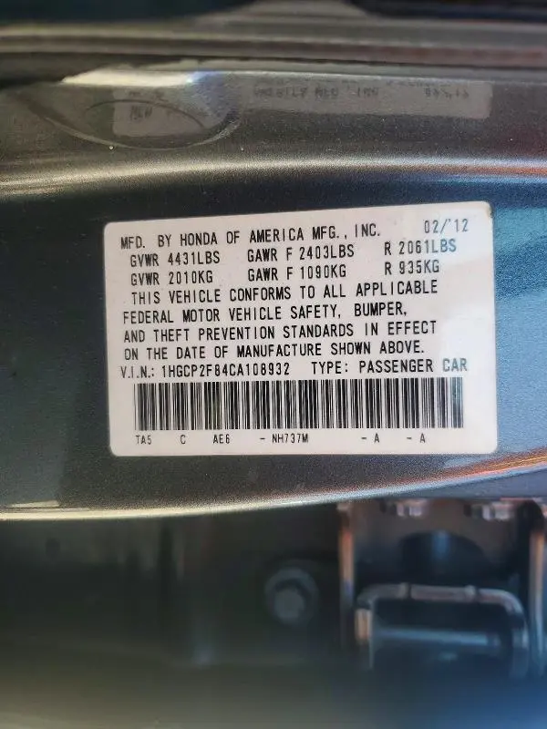 2012 HONDA ACCORD EXL  