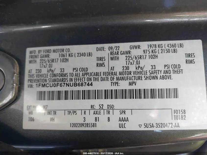 2022 FORD ESCAPE S