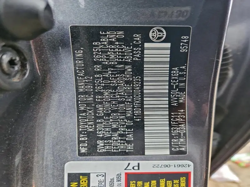 2012 TOYOTA CAMRY HYBRID  