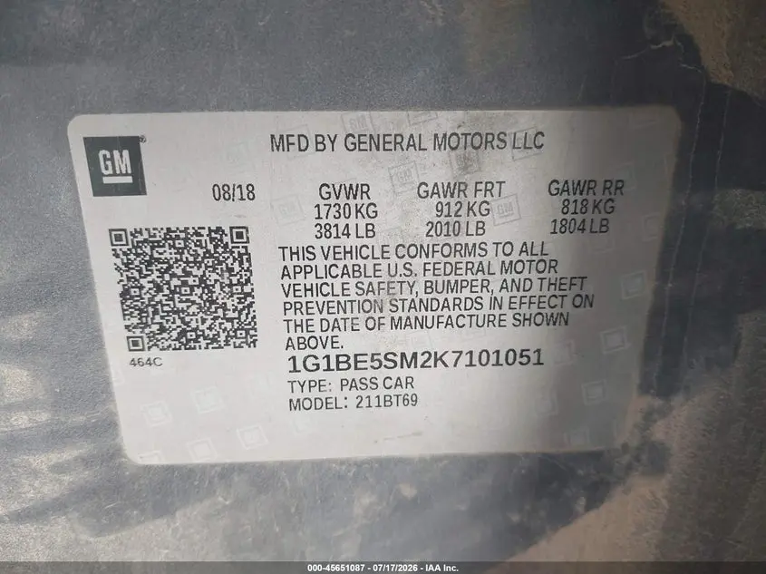 2019 CHEVROLET CRUZE LT