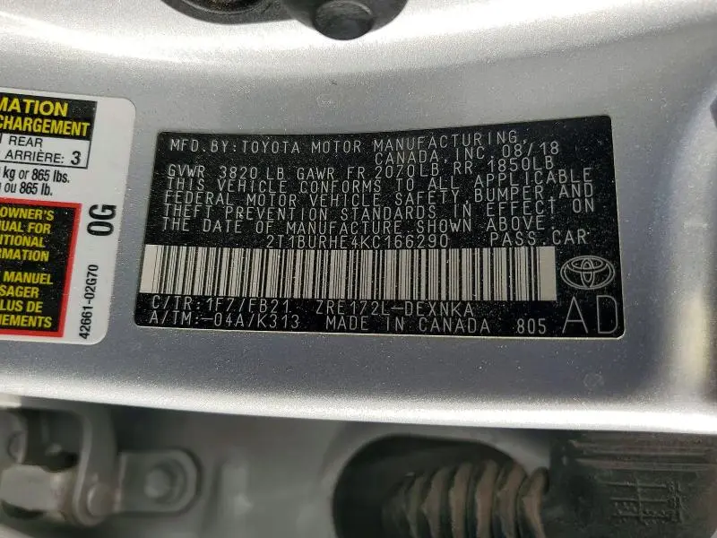 2019 TOYOTA COROLLA LE  