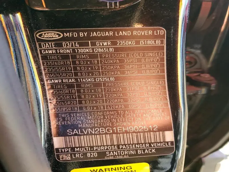 2014 LAND ROVER RANGE ROVER EVOQUE PURE  