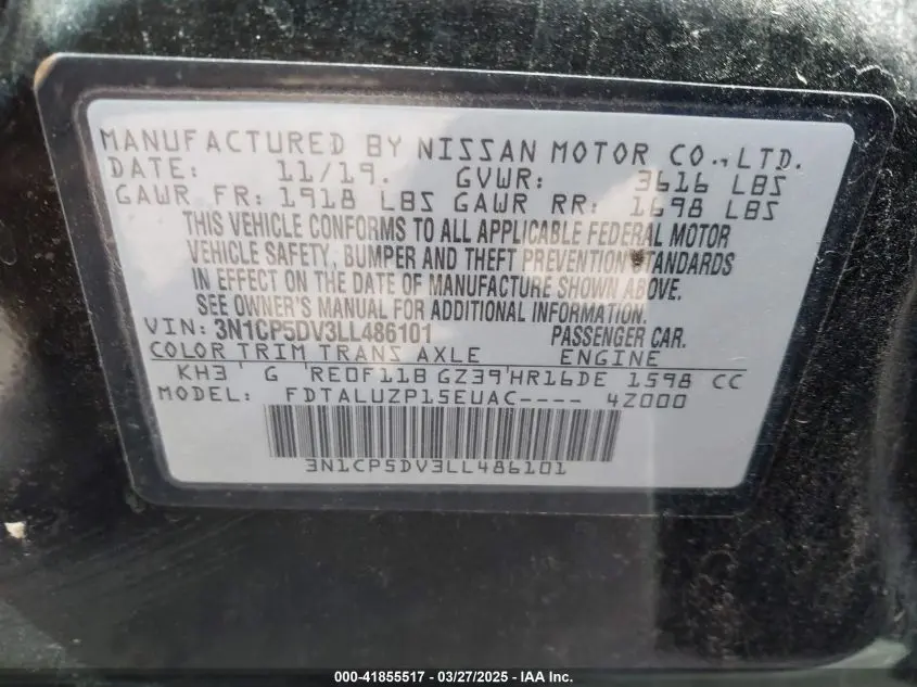 2020 NISSAN KICKS SR XTRONIC CVT