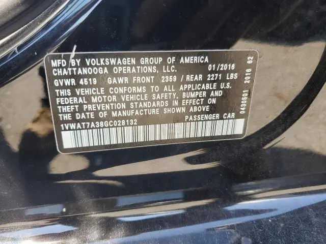 2016 VOLKSWAGEN PASSAT S  
