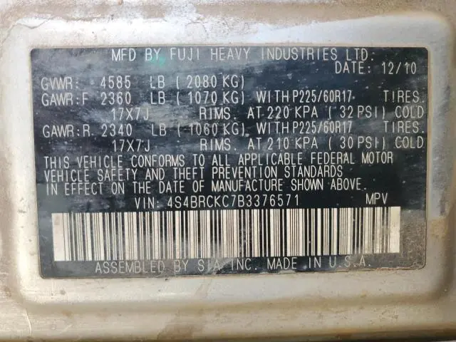 2011 SUBARU OUTBACK 2.5I LIMITED  