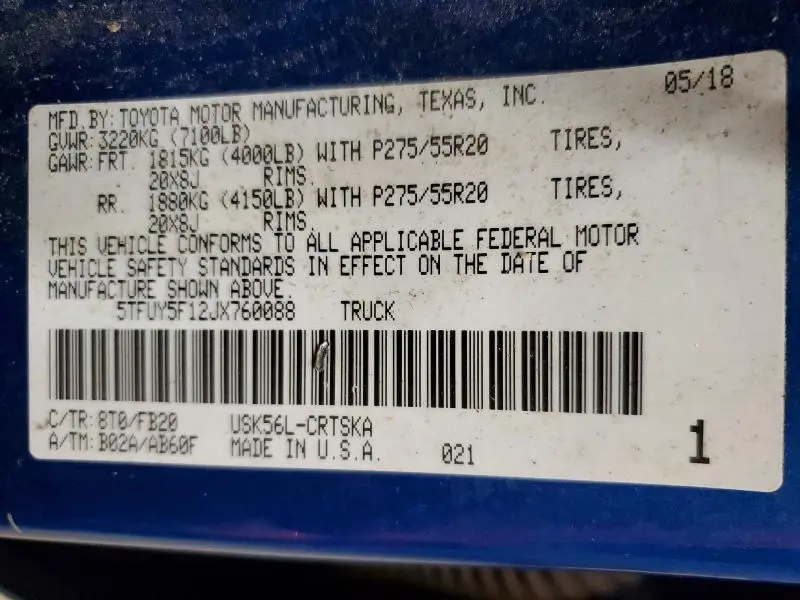 2018 TOYOTA TUNDRA SR5  