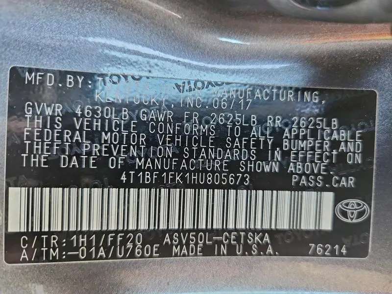 2017 TOYOTA CAMRY LE  