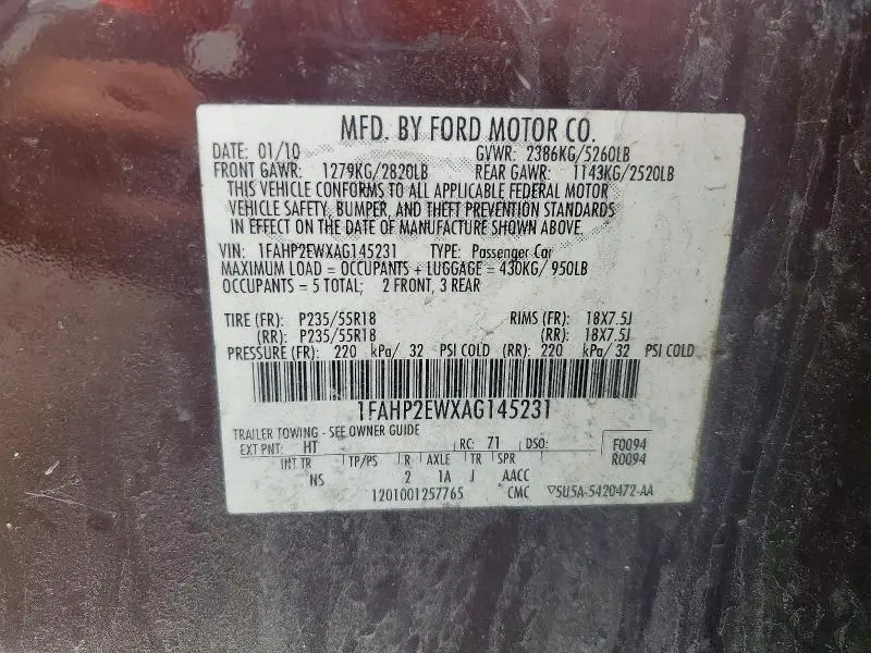 2010 FORD TAURUS SEL  