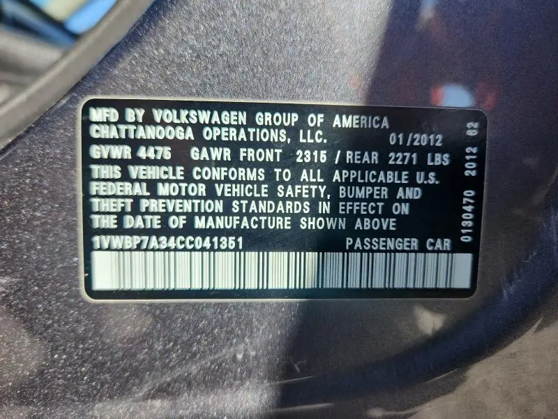 2012 VOLKSWAGEN PASSAT SE  