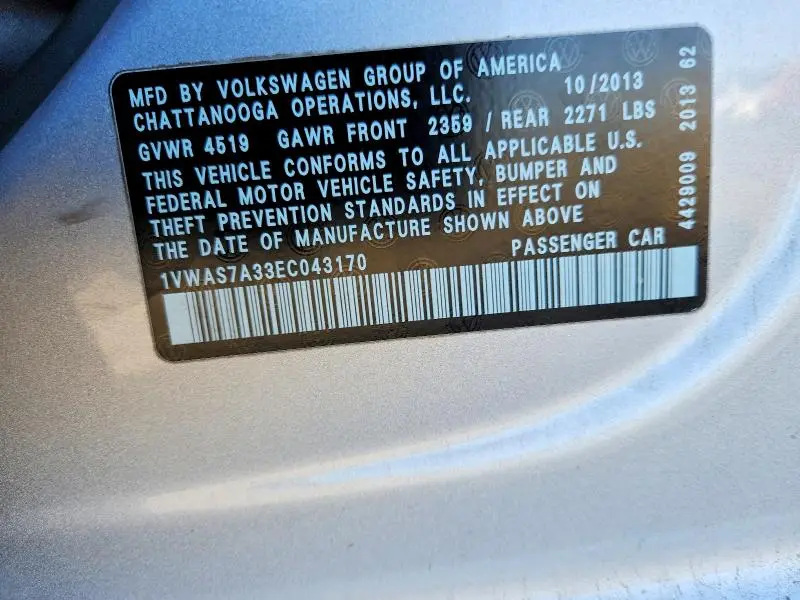 2014 VOLKSWAGEN PASSAT S  