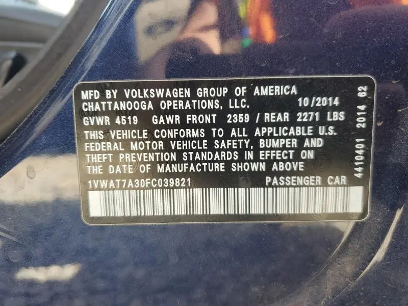 2015 VOLKSWAGEN PASSAT S  