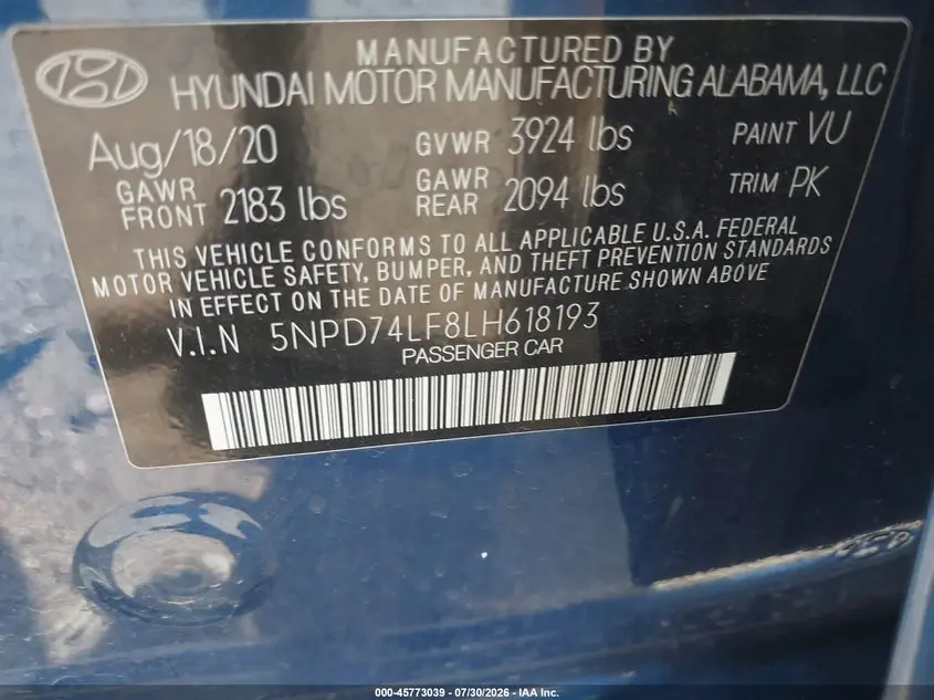 2020 HYUNDAI ELANTRA SE