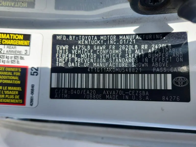 2021 TOYOTA CAMRY SE  