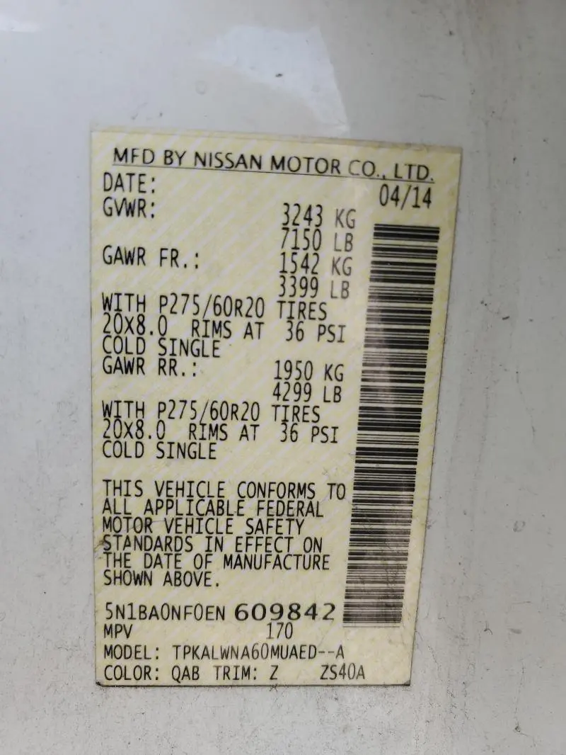 2014 NISSAN ARMADA PLATINUM  