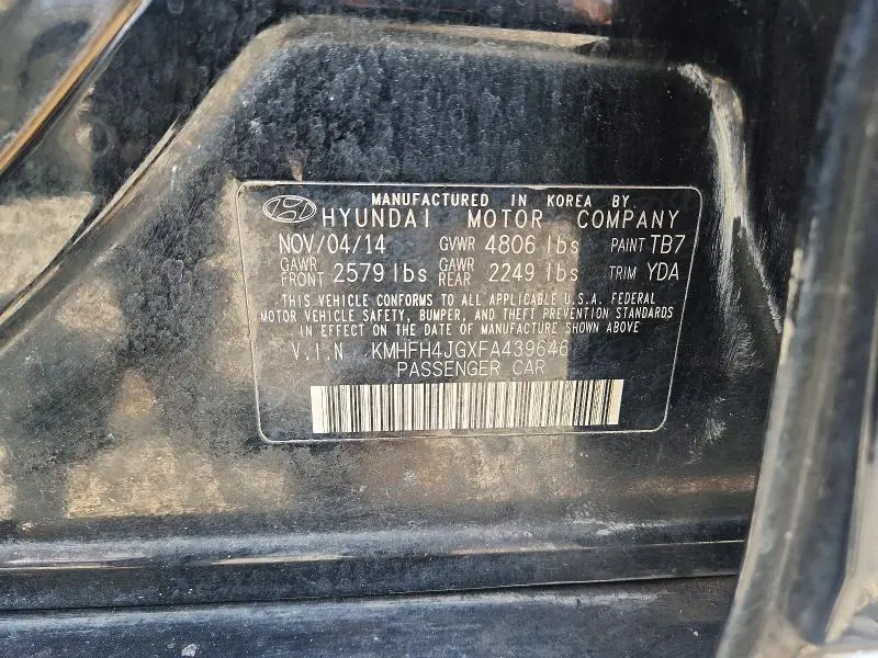 2015 HYUNDAI AZERA LIMITED  