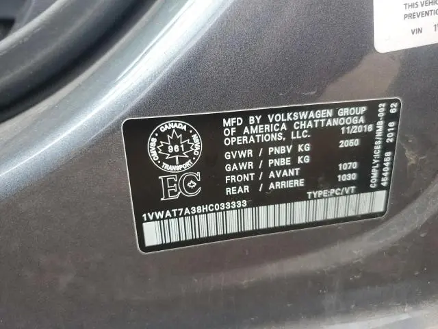 2017 VOLKSWAGEN PASSAT S