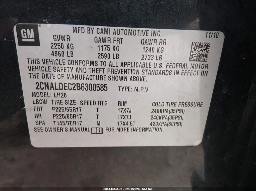 2011 CHEVROLET EQUINOX 1LT