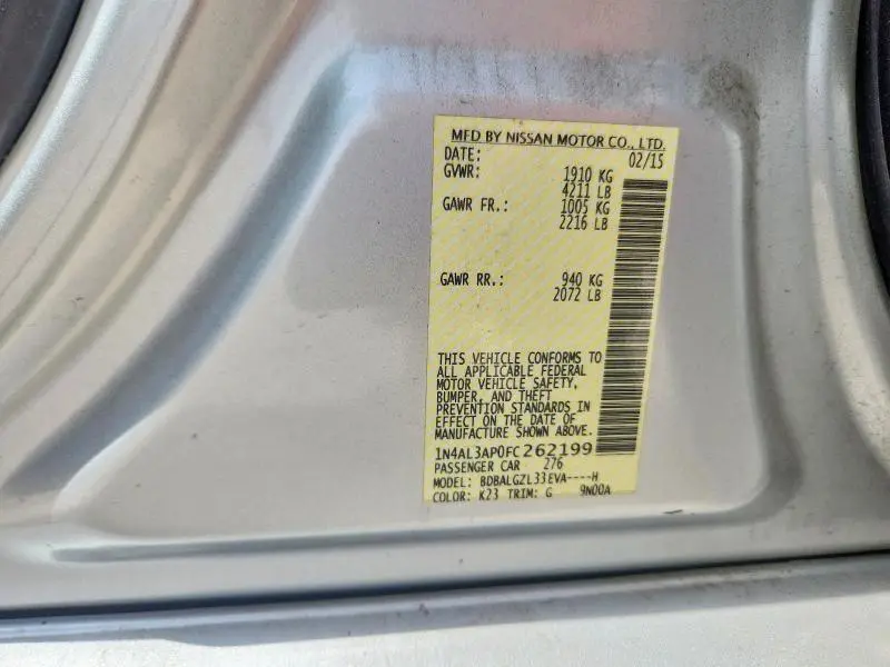 2015 NISSAN ALTIMA 2.5 S  