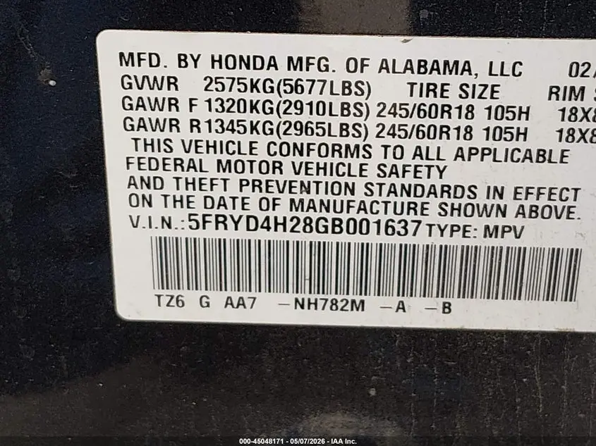 2016 ACURA MDX ACURAWATCH PLUS PACKAGE