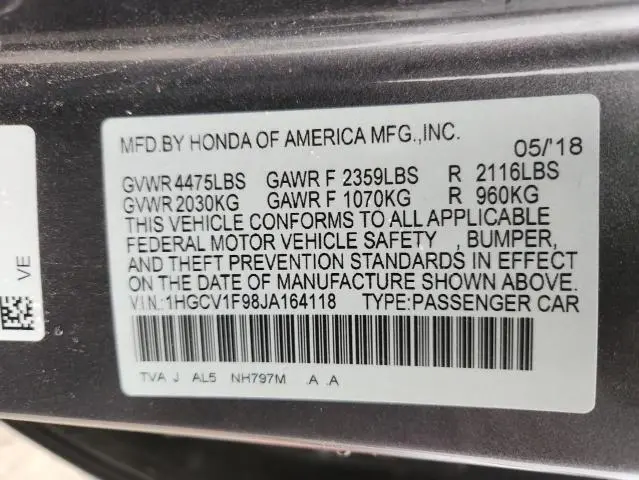 2018 HONDA ACCORD TOURING  