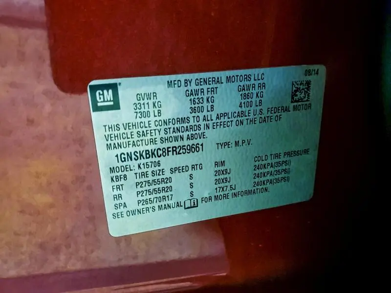 2015 CHEVROLET TAHOE K1500 LT  